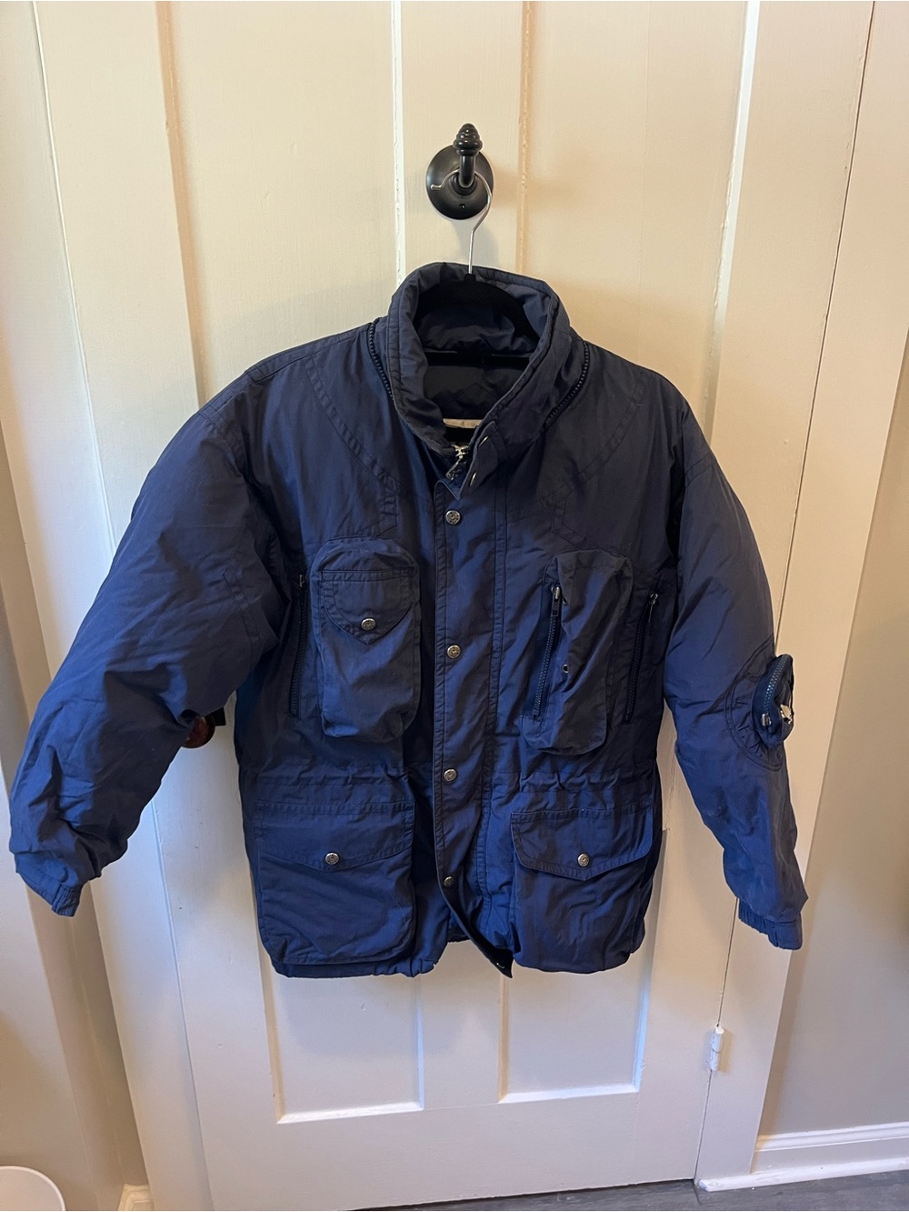 vintage Triple F.A.T. Goose Down multi-pocket utility winter jacket Navy Blue L